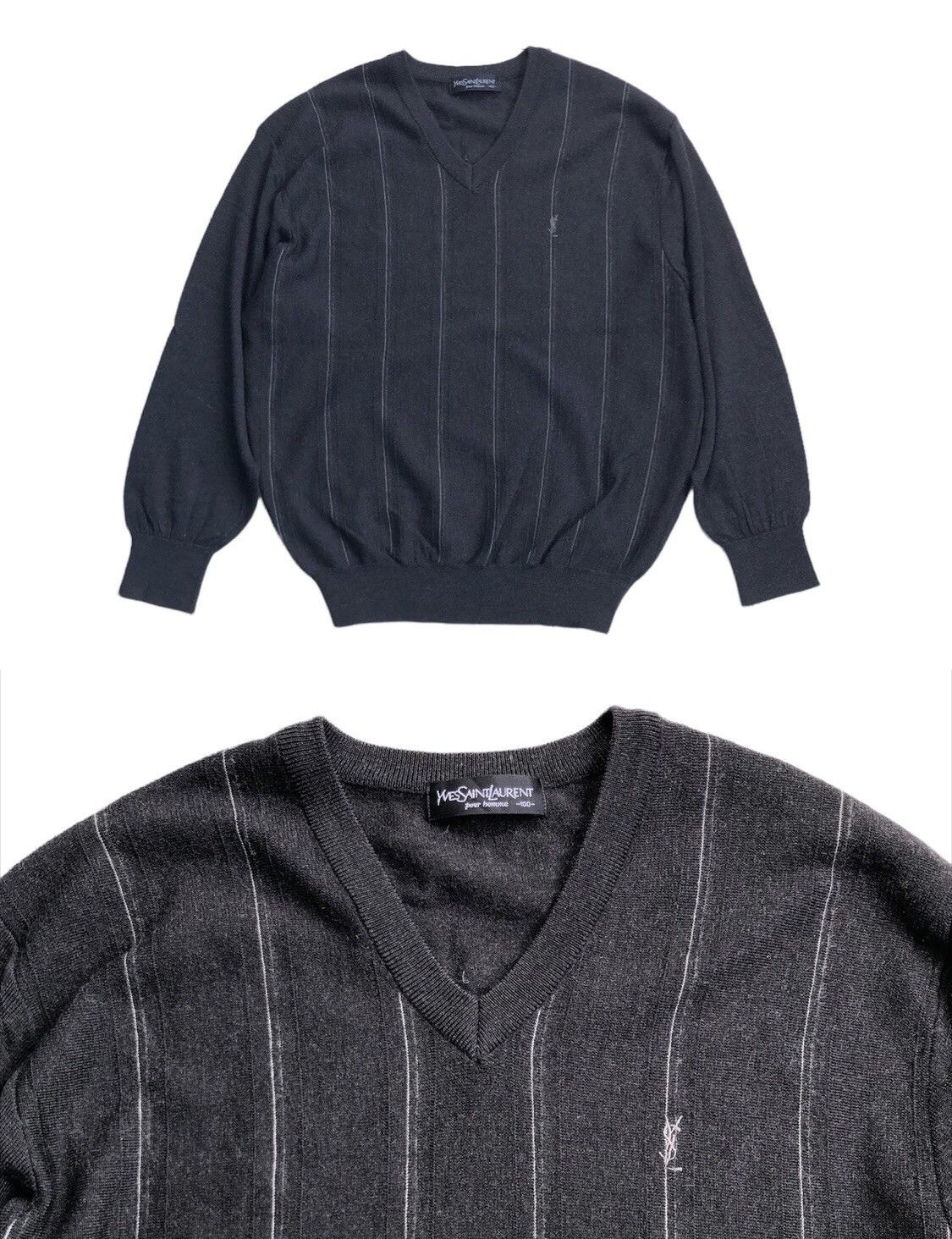 Vintage Vintage Yves Saint Laurent YSL Pour Homme Knitwear Stripe Size US L / EU 52-54 / 3 - 1 Thumbnail