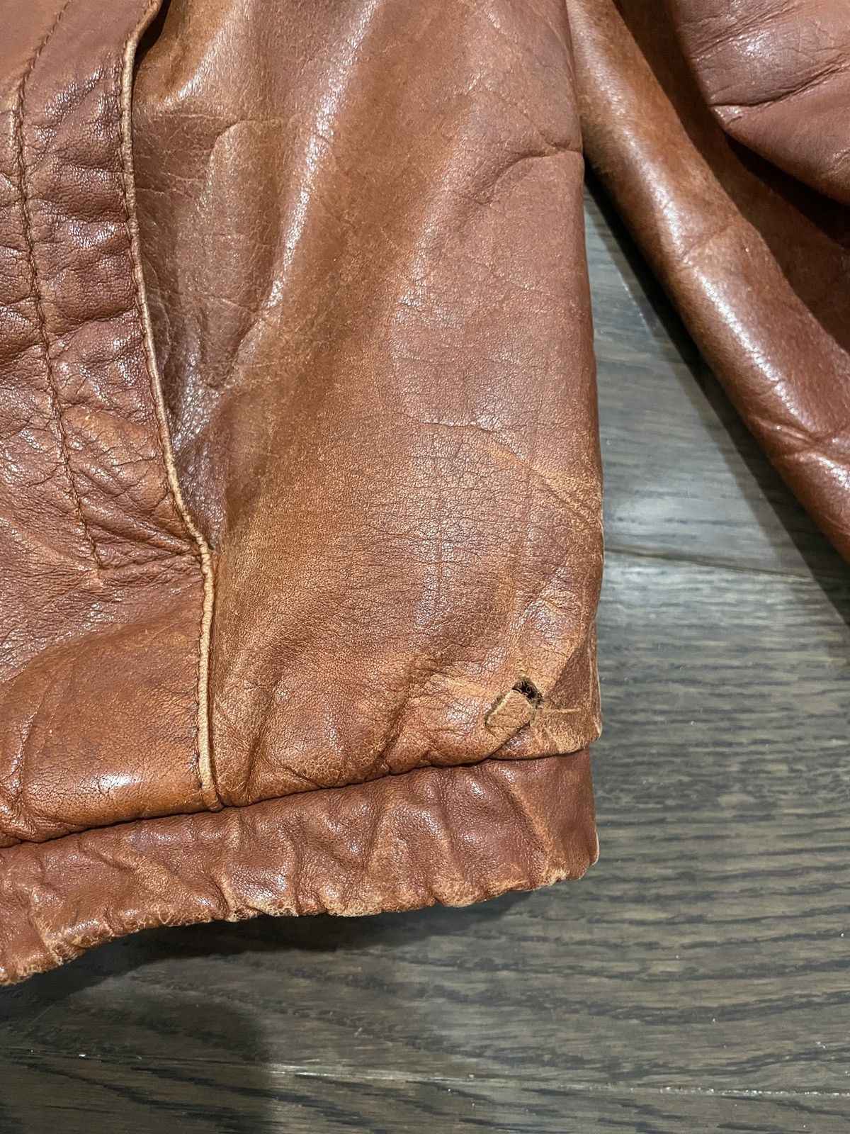 Vintage Beige Tan Fleece-Lined Leather Bomber Jacket Size US M / EU 48-50 / 2 - 5 Thumbnail