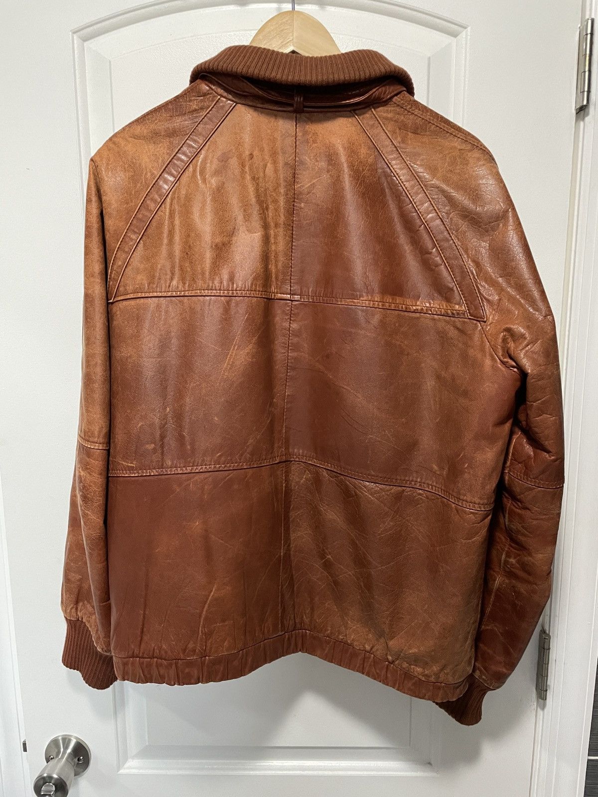 Vintage Beige Tan Fleece-Lined Leather Bomber Jacket Size US M / EU 48-50 / 2 - 4 Thumbnail