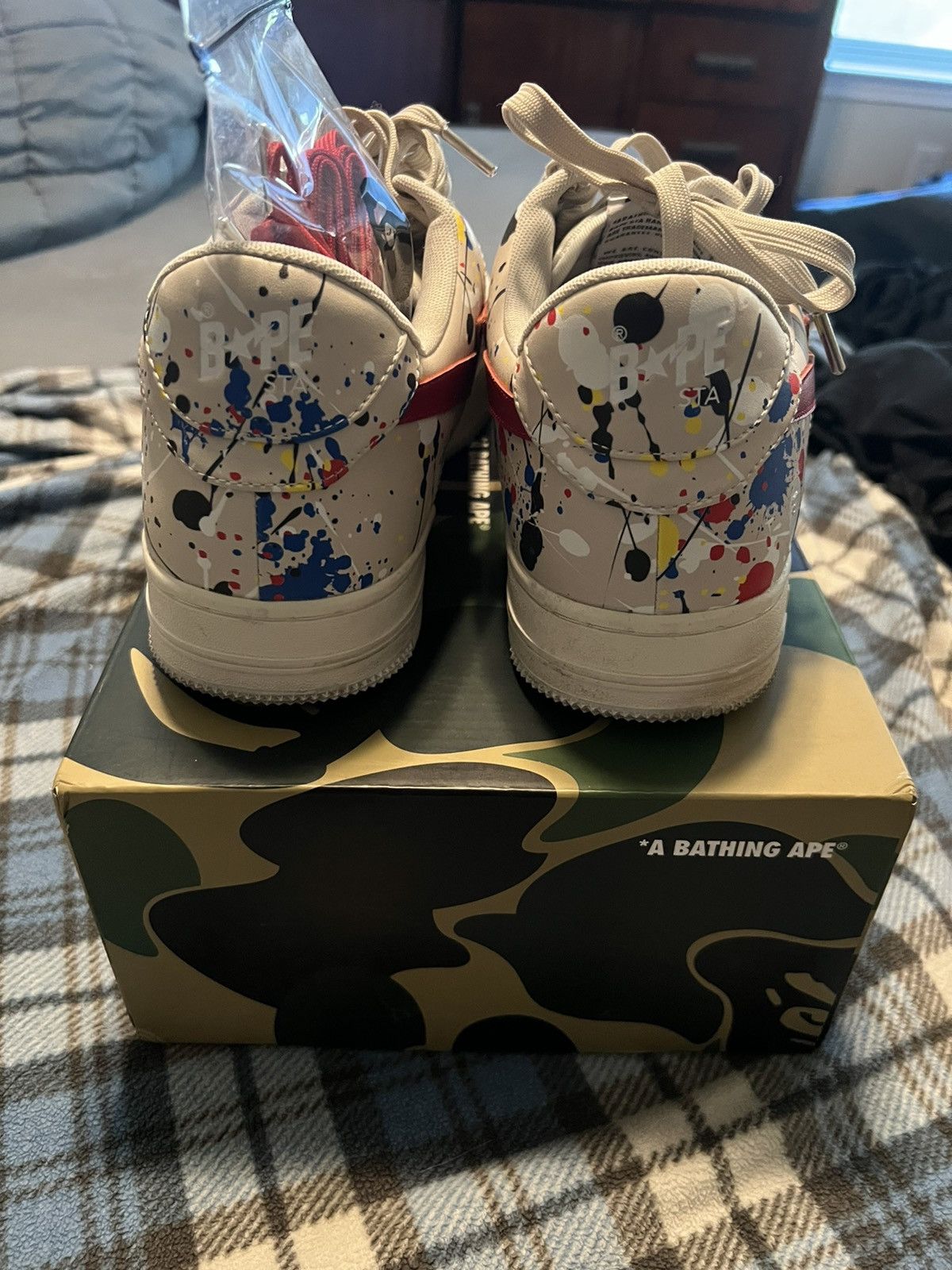 Bape A Bathing Ape Paint Splatter Bape Sta Ivory Size US 12 / EU 45 - 5 Thumbnail