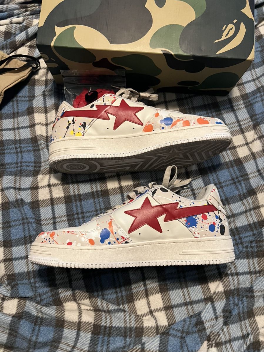 Bape A Bathing Ape Paint Splatter Bape Sta Ivory Size US 12 / EU 45 - 4 Thumbnail