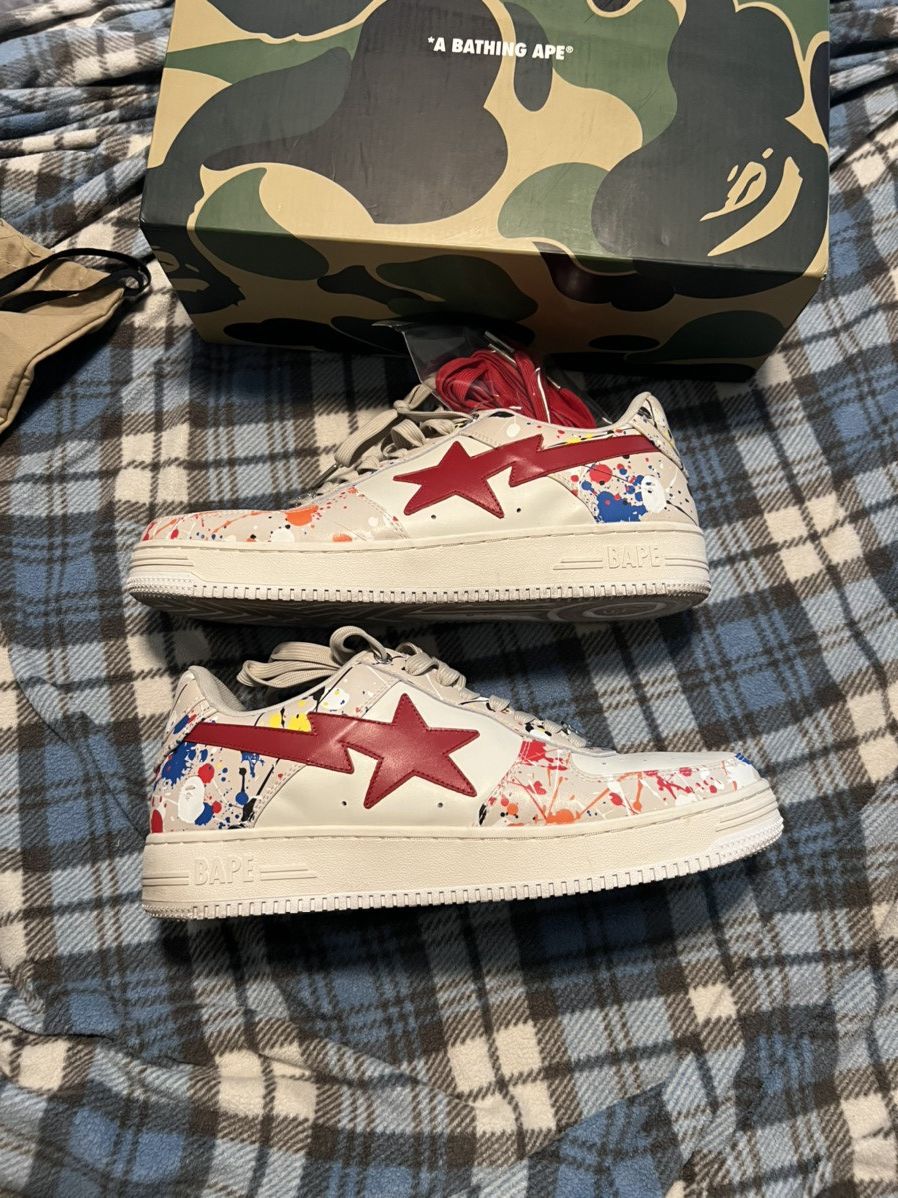 Bape A Bathing Ape Paint Splatter Bape Sta Ivory Size US 12 / EU 45 - 3 Thumbnail