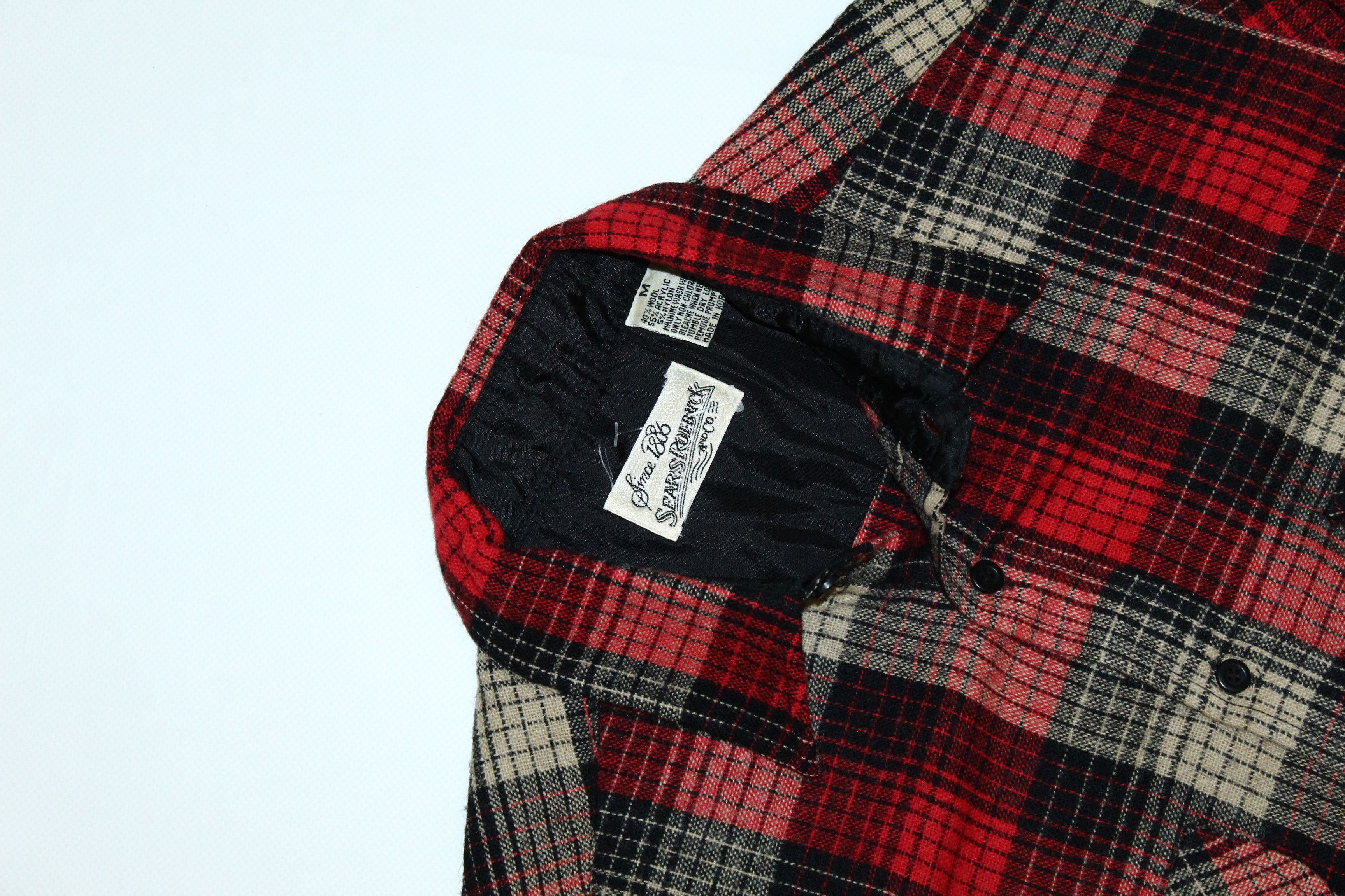 Flannel RARE 80's USA Sear's & Roebuck Plaid Wool Overshirt Size US M / EU 48-50 / 2 - 2 Thumbnail