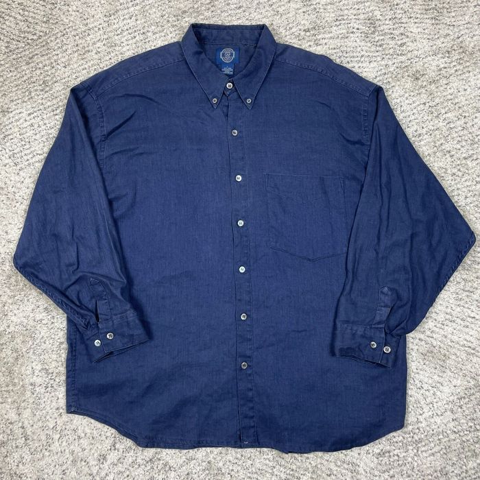 Gap Vintage Gap Linen Shirt Mens Large Long Sleeve Button Front Navy ...