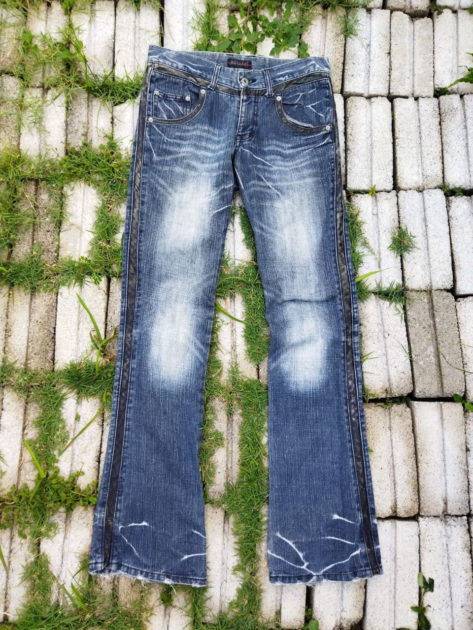 image of Distressed Denim x Morgan Homme vintage Morgan Homme Flared Jeans in Blue Distressed (Size 32)