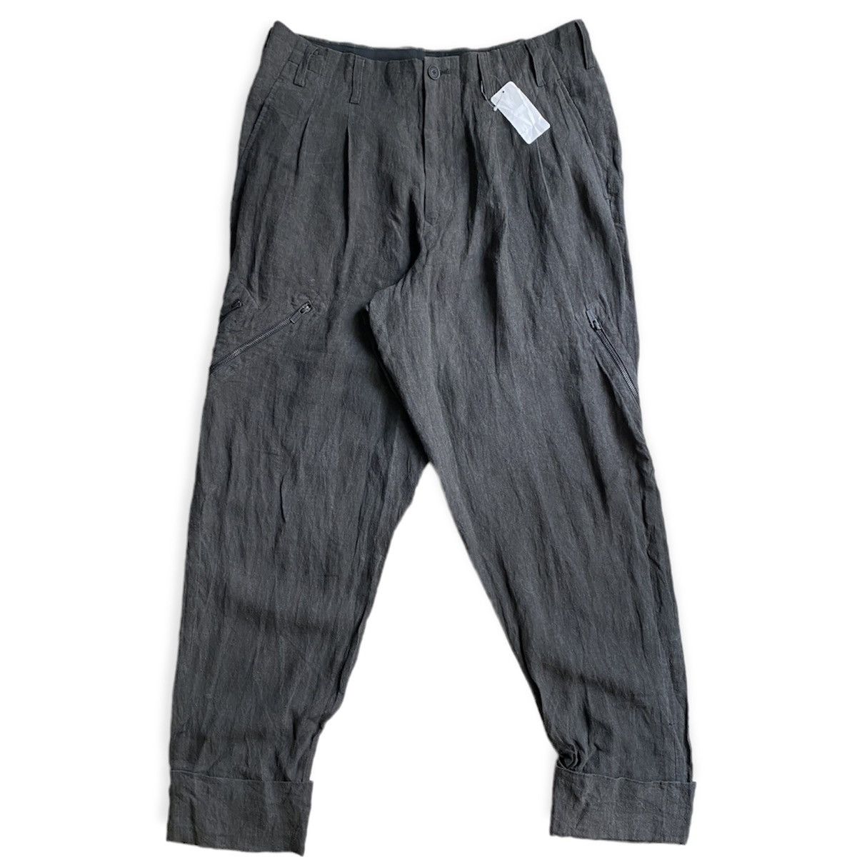 image of Yohji Yamamoto Sample Ss22 Linen Ink Dye Zip Cuffs Zip Pants in Grey, Men's (Size 33)