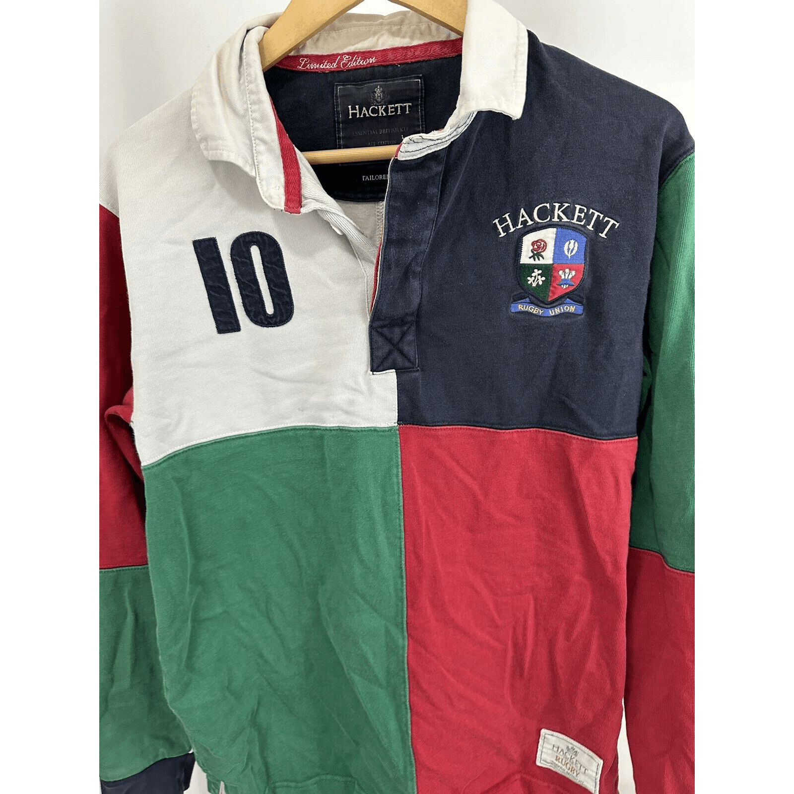 Hackett London Bold Color Block Long Sleeve Rugby Shirt M