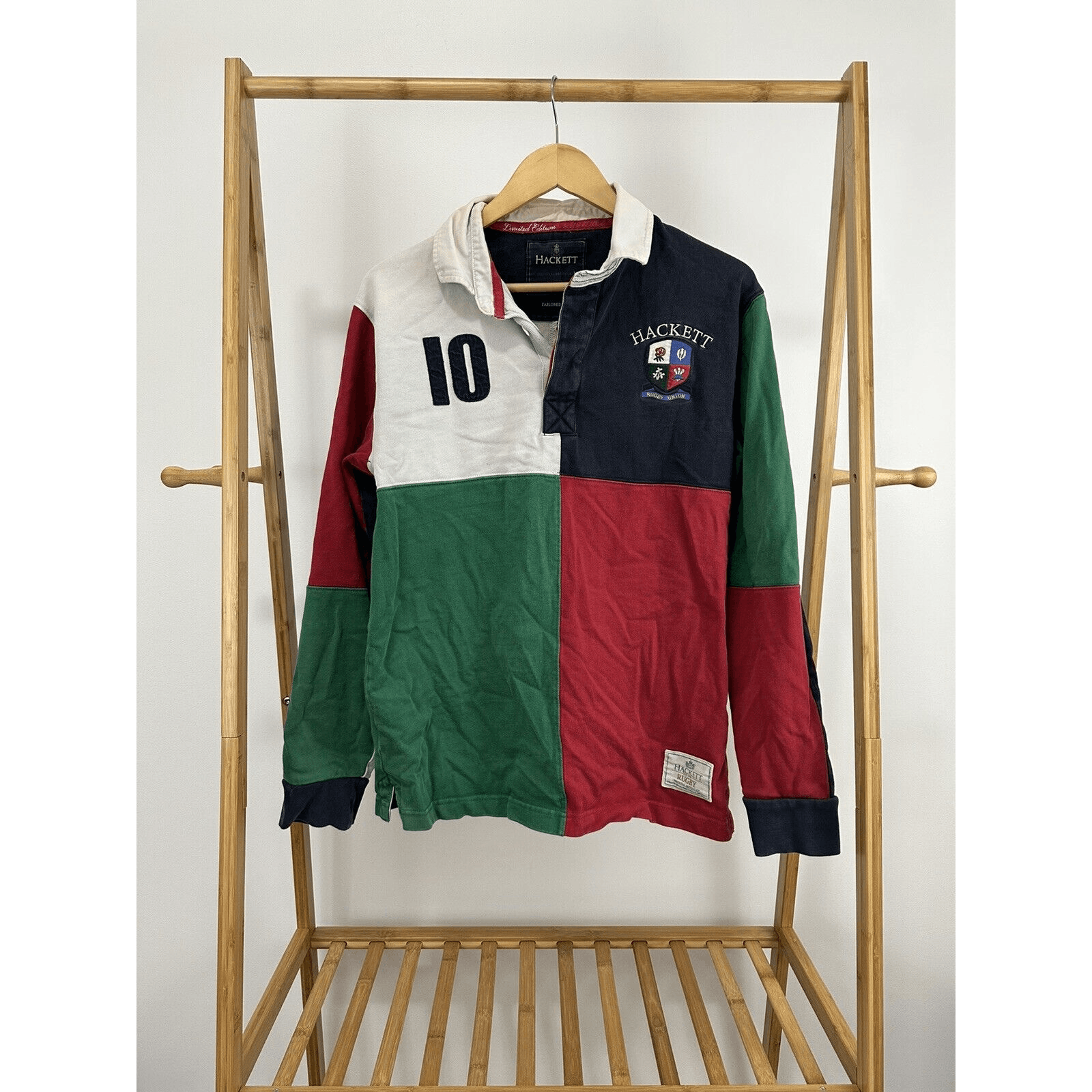 Hackett London Bold Color Block Long Sleeve Rugby Shirt M