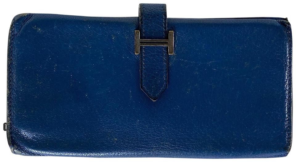 Hermès Blue Leather Bearn Bifold Long Flap Wallet 1her68