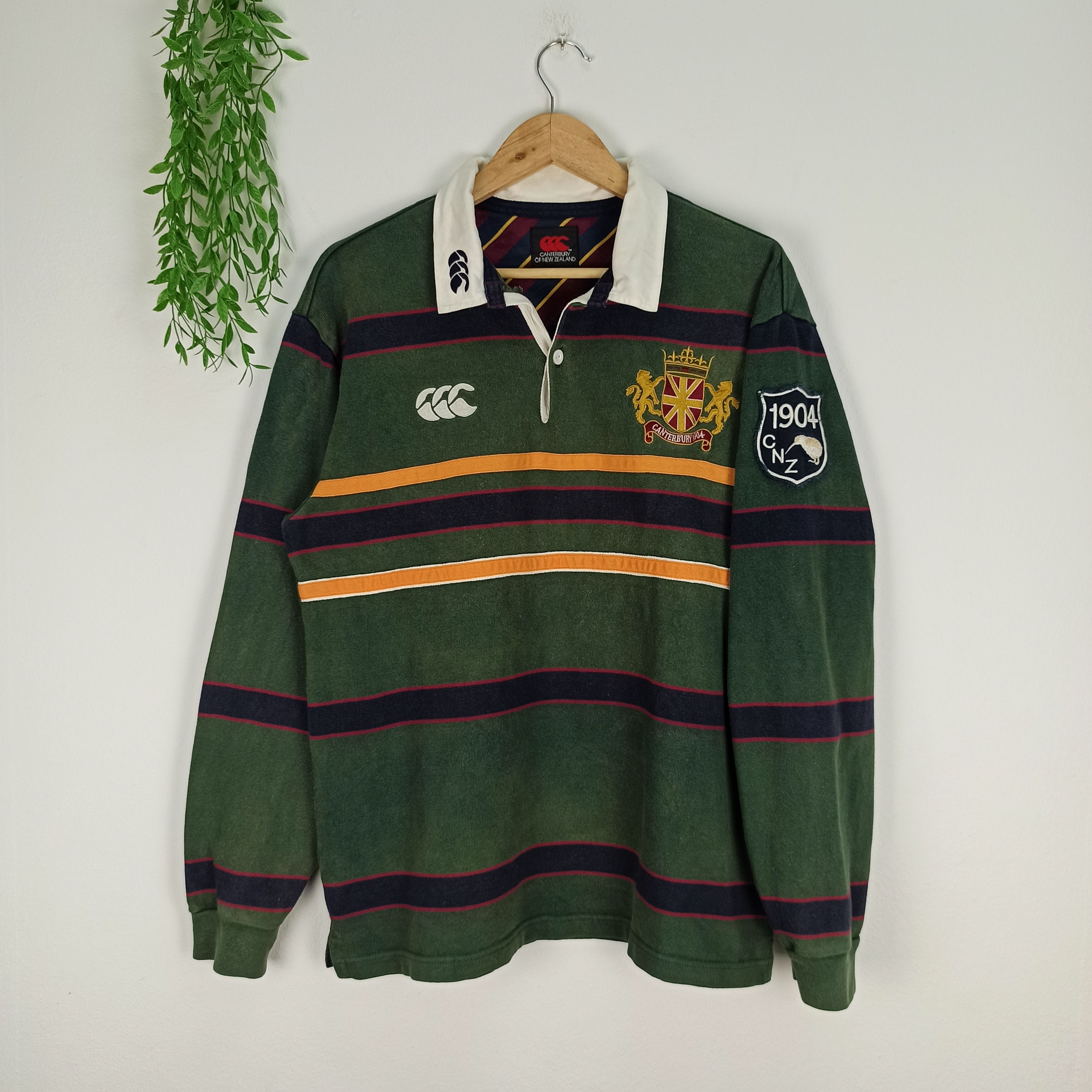 Chemise De Rugby Vintage Canterbury Nouvelle-Zélande Taille M - Rayures Vertes - Coton