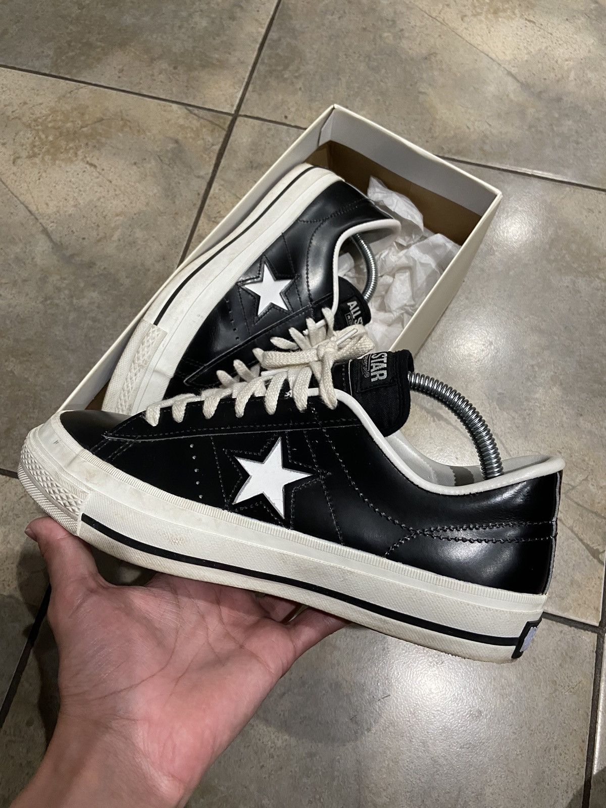 image of Converse Leather One Star, Japan Made, Seen On G-Dragon Shoes in Black, Men's (Size 8)