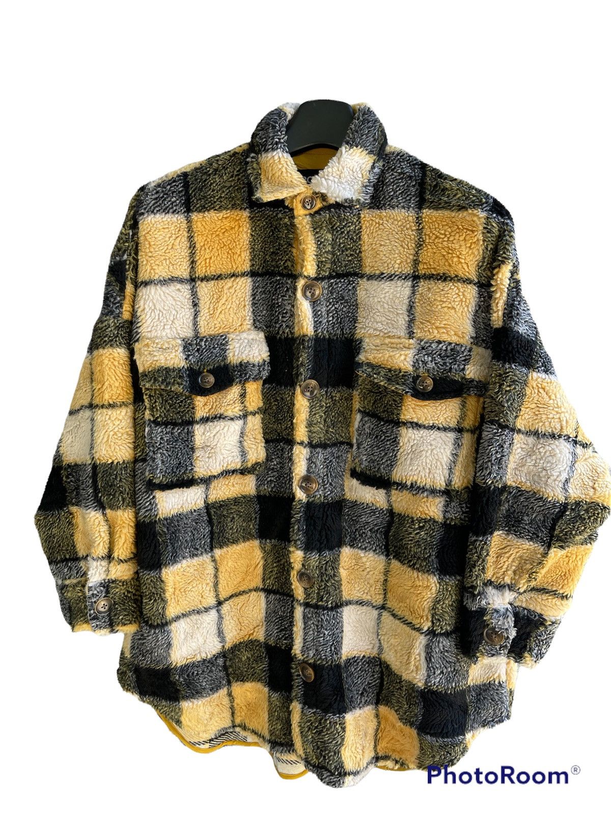 image of Flannel Rodeo Crown Yellow Black Fleece Flanner, Men's (Size XL)