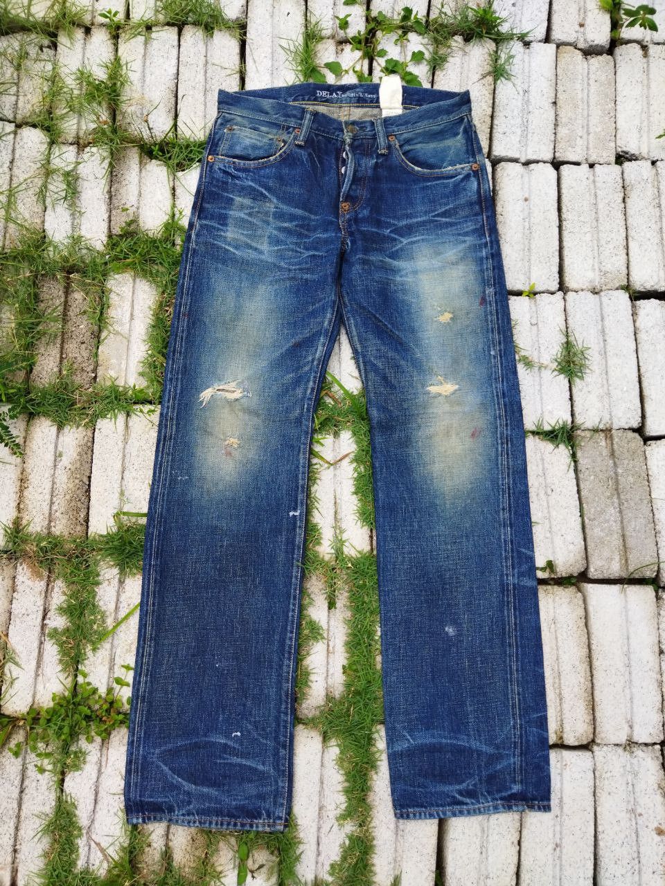 image of Distressed Denim delay By Ufin & Sons Japan Selvedge Jeans in Blue Distressed, Men's (Size 32)