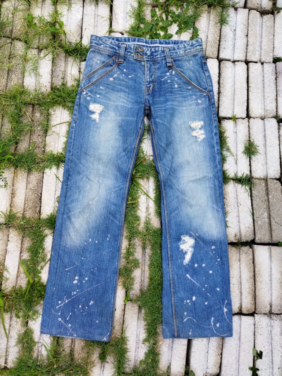 image of Distressed Denim x Nicole Club vintage Nicole Club For Men Splatter Jeans in Blue Distressed (Size 