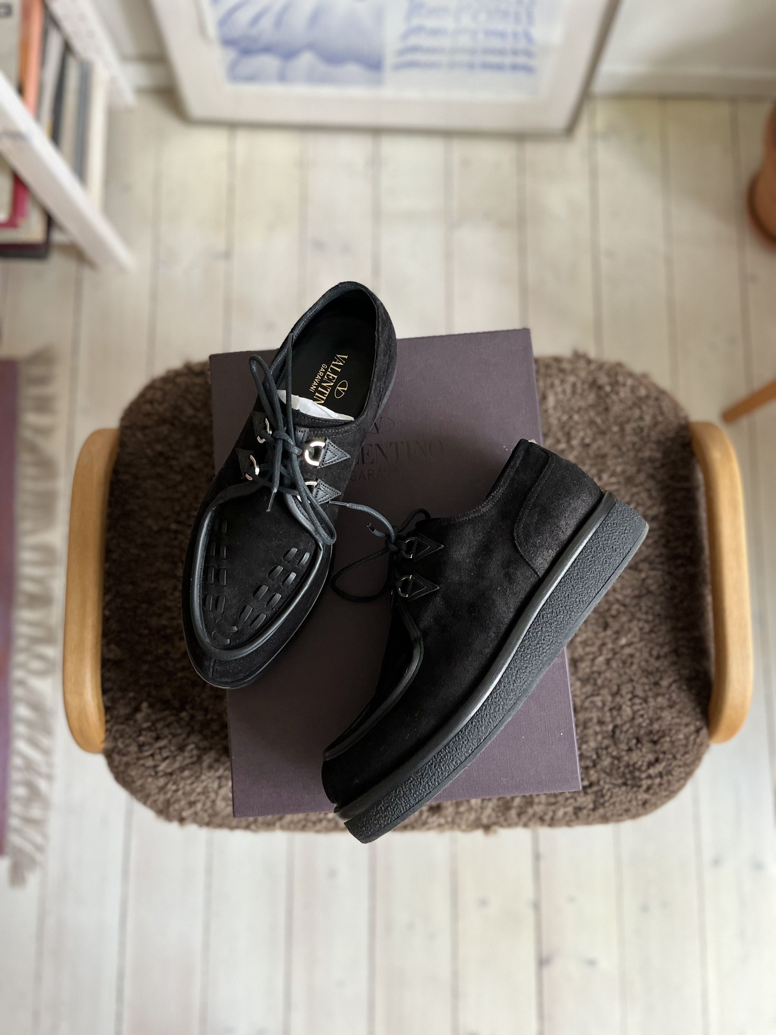 image of Valentino Garavani Suede Creepers Shoes in Black, Men's (Size 9)