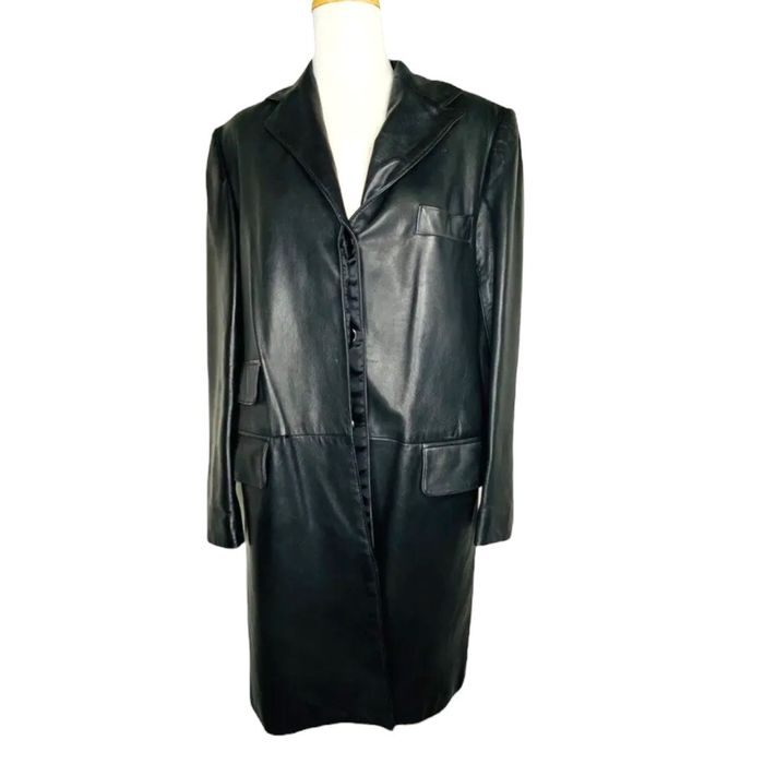 Designer J. Percy For Marvin Richards VNTG Black Leather Trench Coat ...