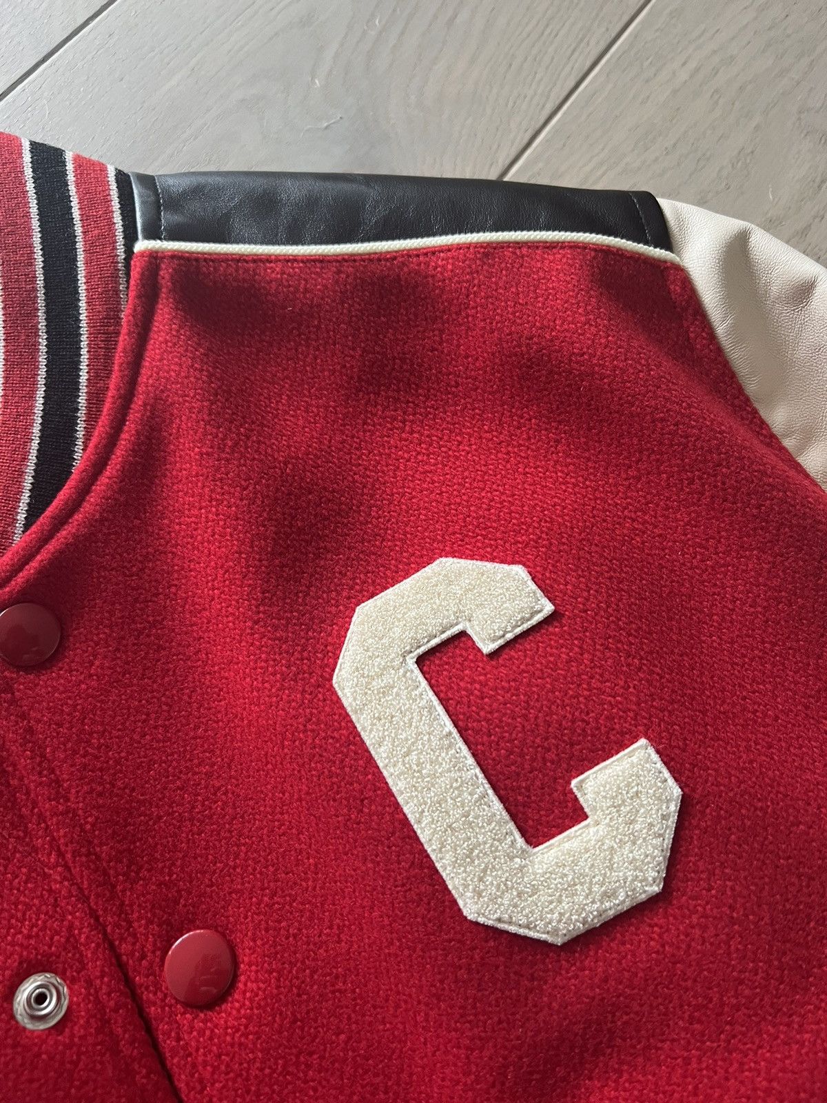 Celine × Hedi Slimane Celine FW22 red wool & leather Teddy Varsity Bomber jacket Size US M / EU 48-50 / 2 - 3 Thumbnail