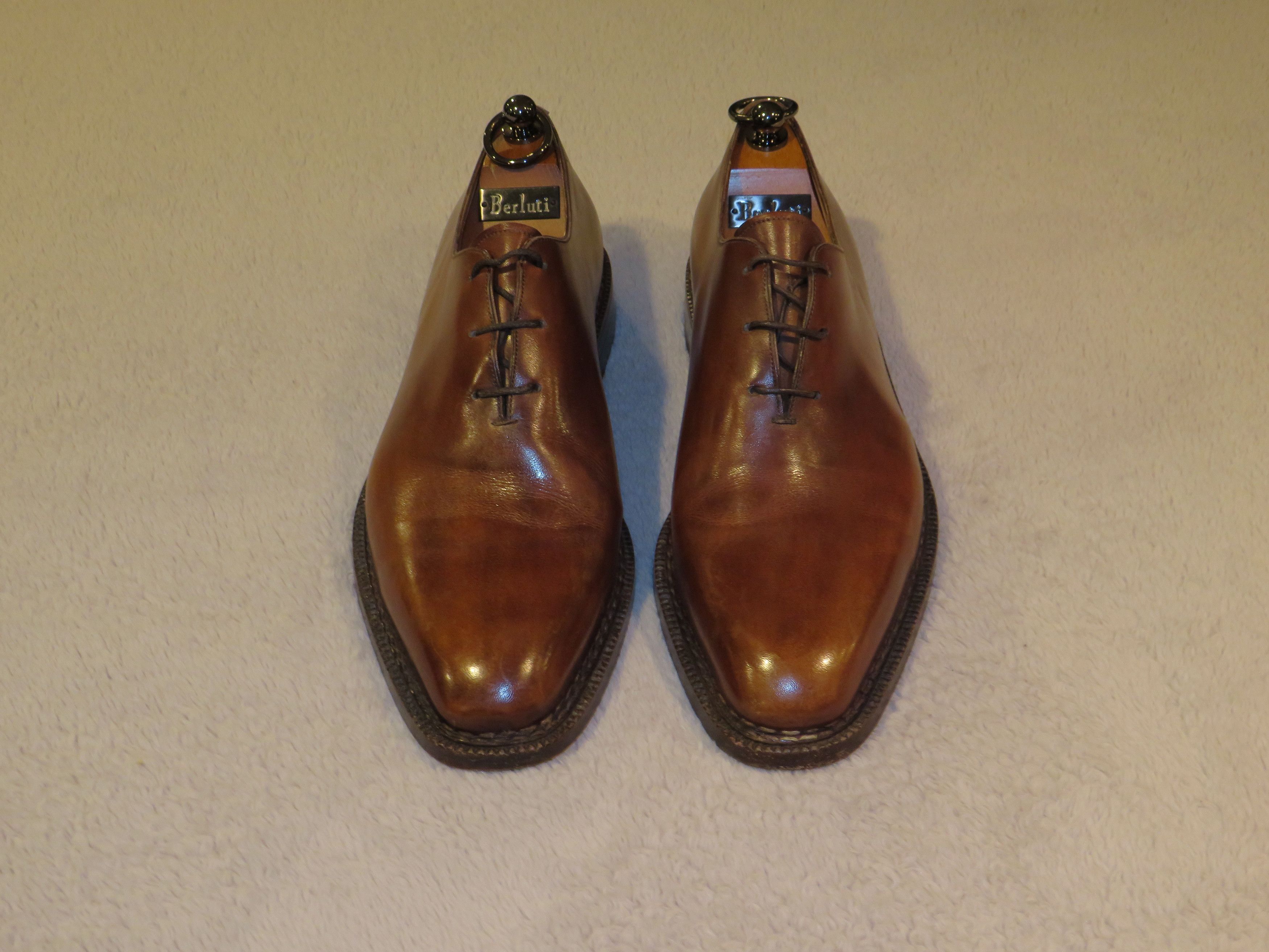 Berluti Burnished Brown Leather Medallion Oxfords 8.5 BERLUTI premium brown leather driving loafer featuring a  main image 2
