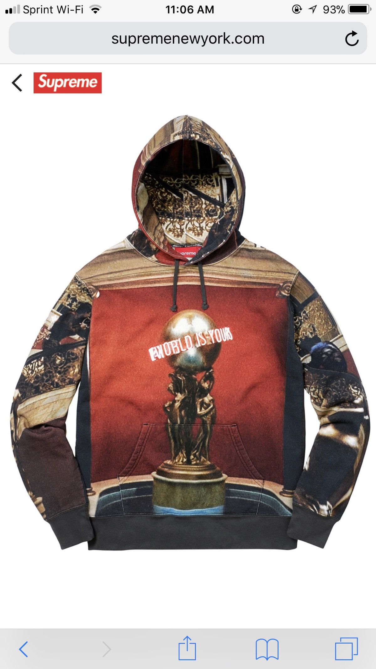 Supreme Supreme Scarface The World Is Yours Hooded Sweatshirt Grailed