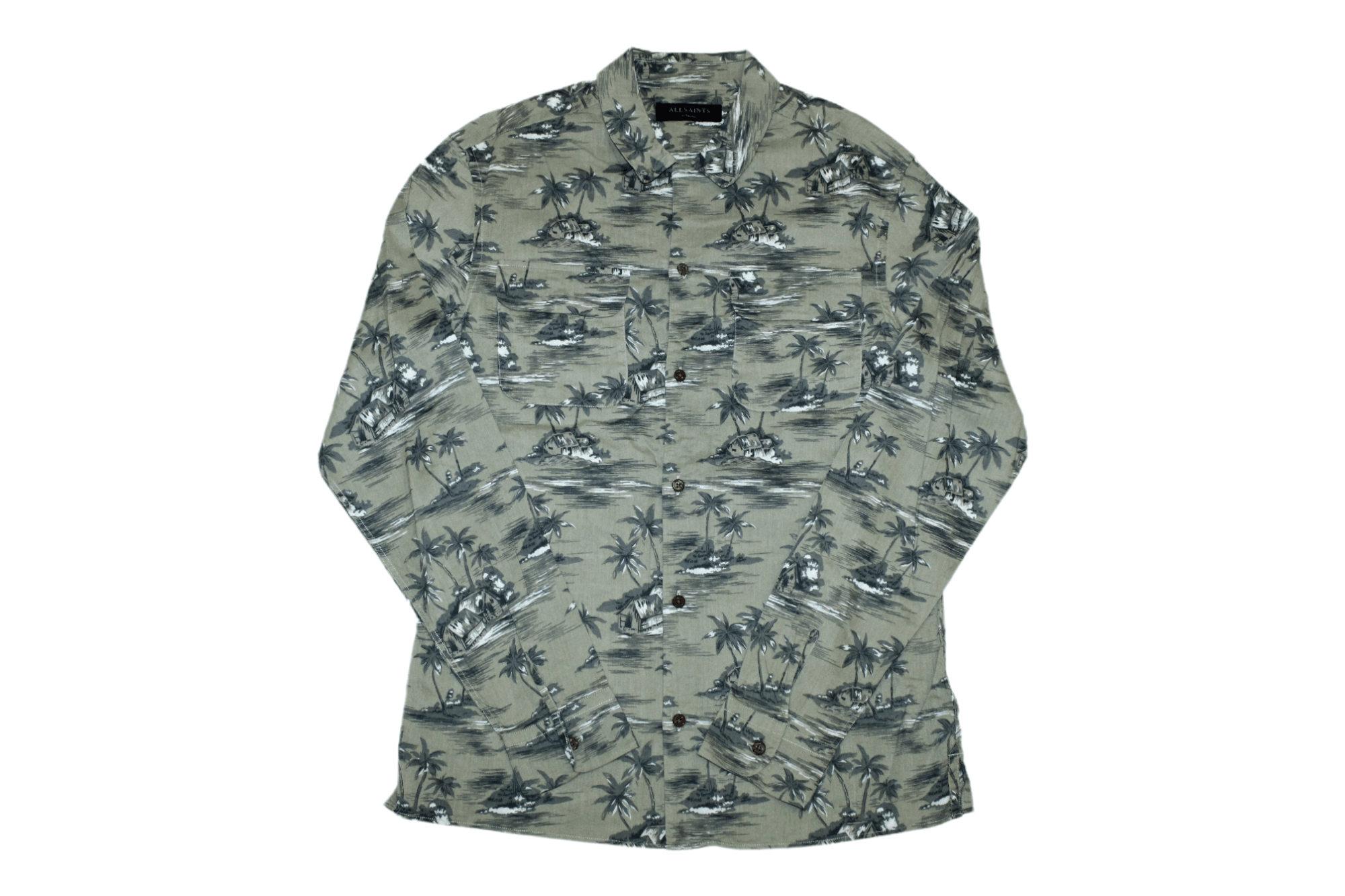 Allsaints Allsaints Marooned Hawaiian Cotton Viscose Blend L/S Shirt Size US XS / EU 42 / 0 - 1 Thumbnail