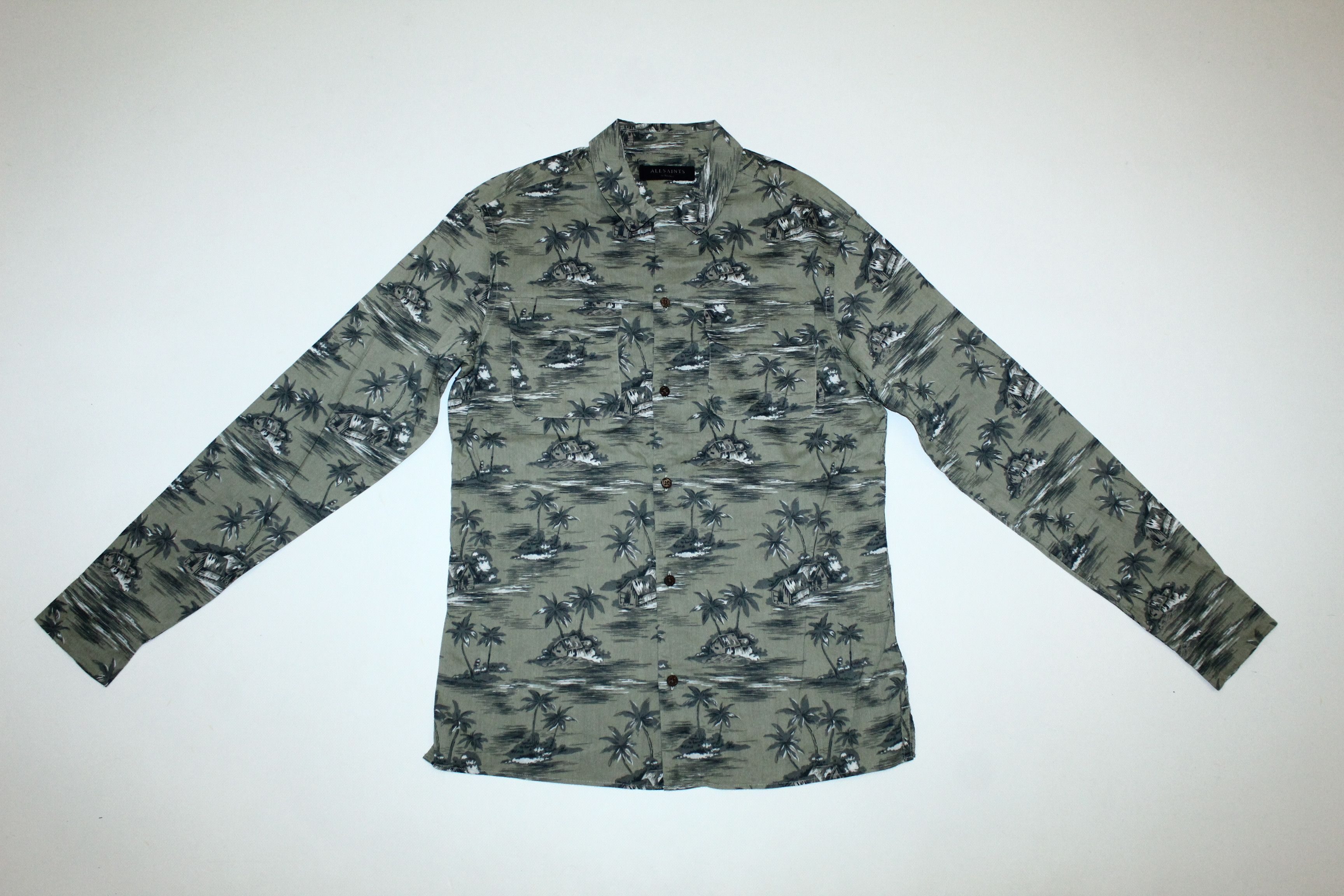 Allsaints Allsaints Marooned Hawaiian Cotton Viscose Blend L/S Shirt Size US XS / EU 42 / 0 - 7 Thumbnail
