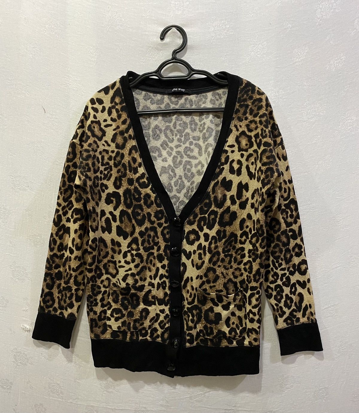 image of One Way Grunge Leopard Print Cardigan, Men's (Size Medium)
