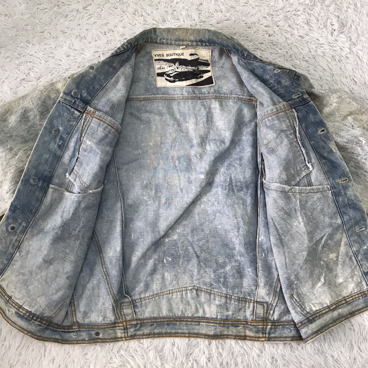 Japanese Brand Vtg YVES BOUTIQUE Denim Jacket Bleach Style Size US L / EU 52-54 / 3 - 16 Thumbnail