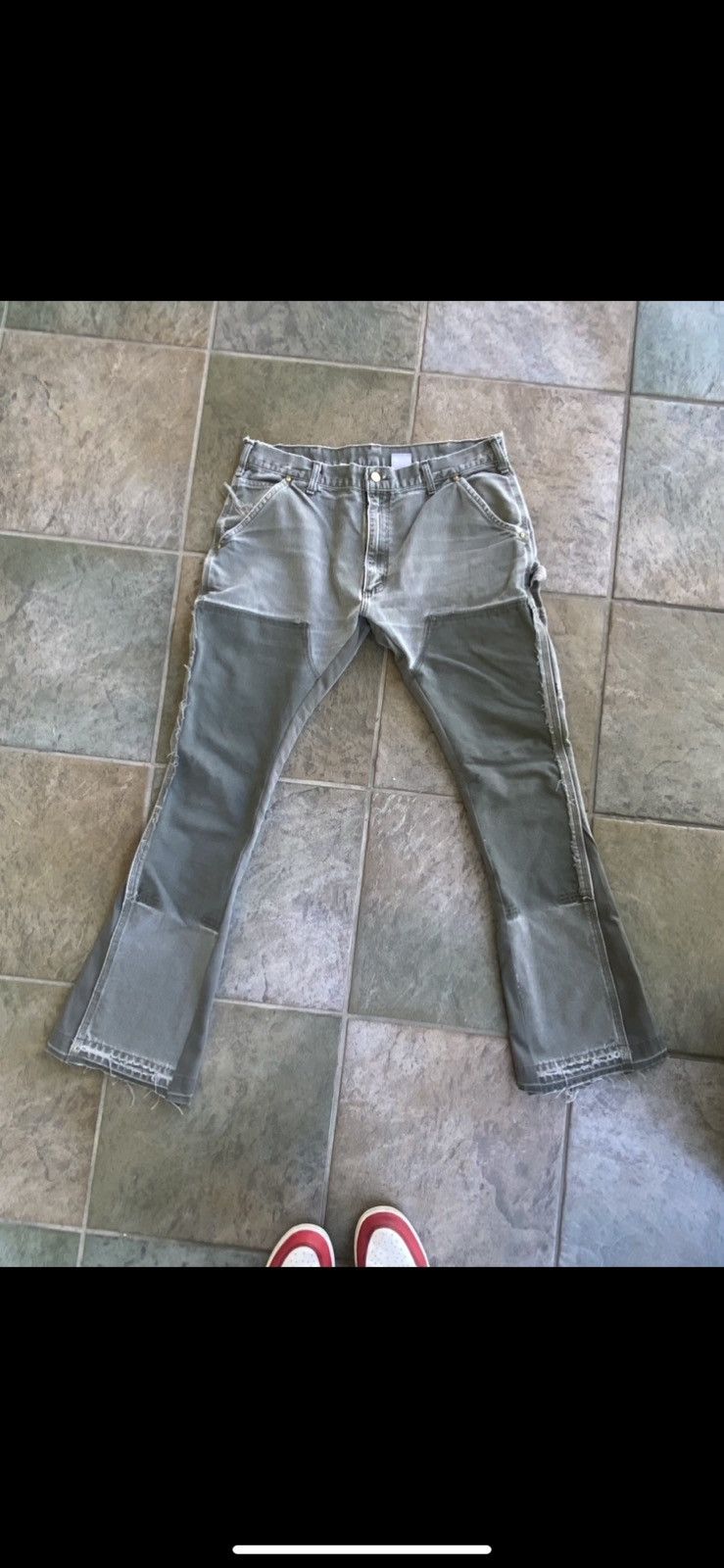 MDRN ART Olive Double Knee Flare Jeans