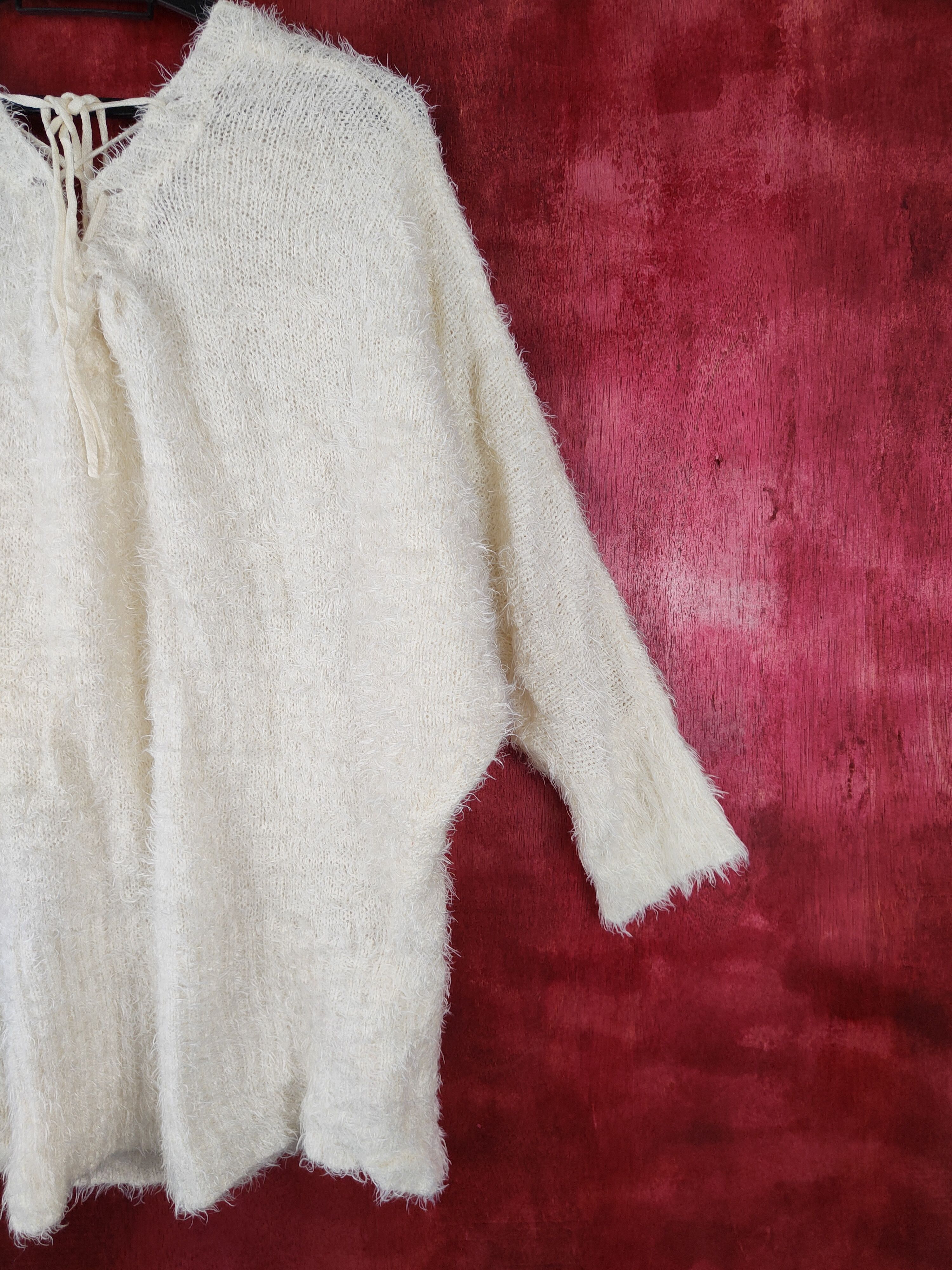 Homespun Knitwear × Japanese Brand Dialle Caisenn White Shag Shaggy Fur Mohair Knitwear #S368 Size XL / US 12-14 / IT 48-50 - 4 Thumbnail