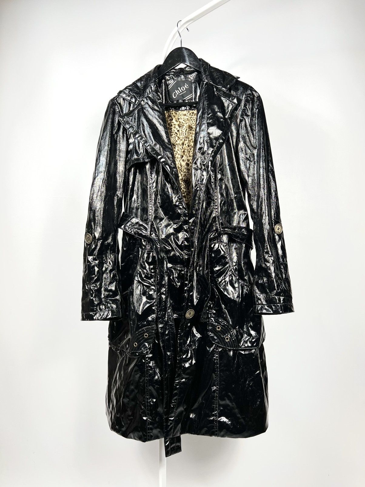 CHLOE 70’s patent black trench coat