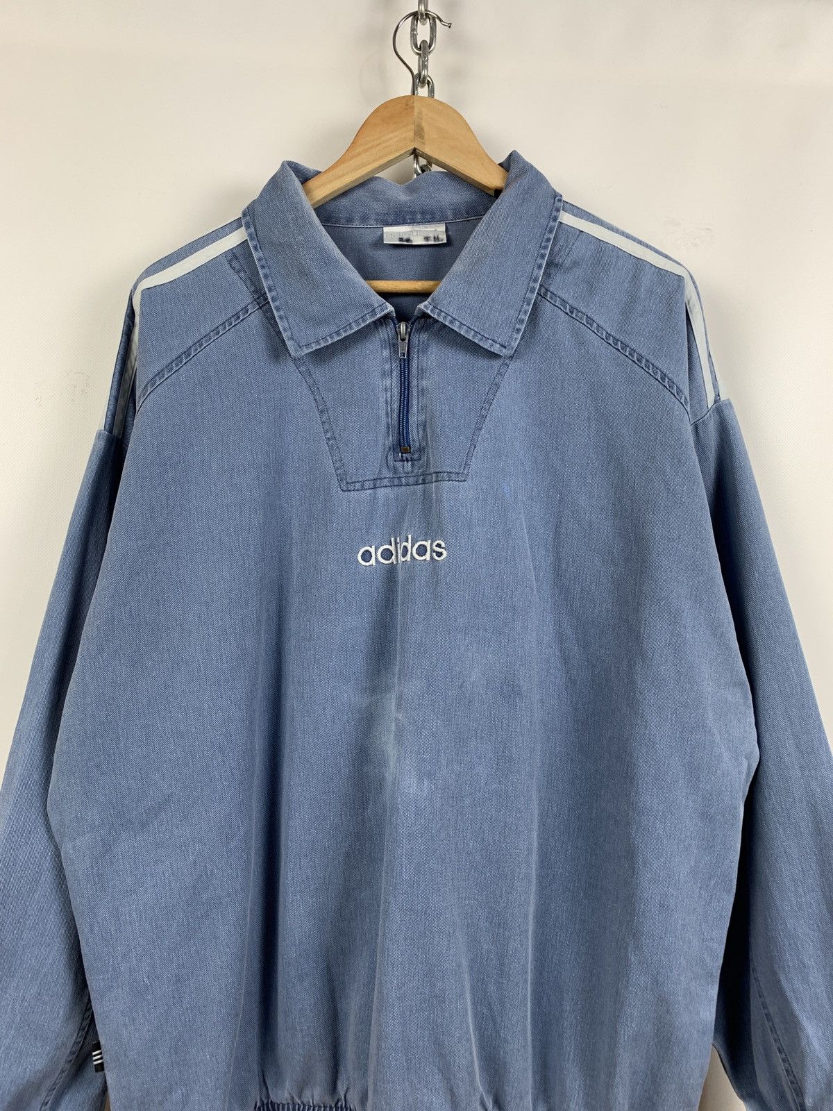 Adidas 90s Vintage Adidas Blue Zip Pullover Sweatshirt Size US L / EU 52-54 / 3 - 3 Thumbnail