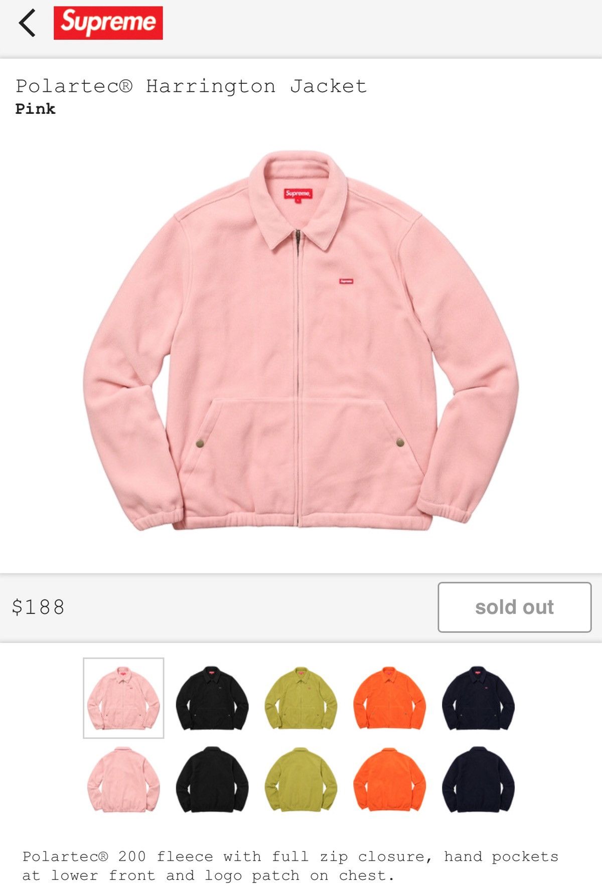 Supreme polartec 2024 harrington jacket pink