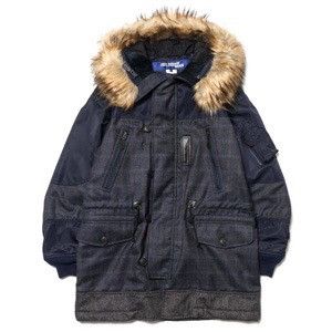 Comme des Garcons M Wool Check Nylon Twill Fur Hooded Coat Parka Navy Burgundy Size US M / EU 48-50 / 2 - 1 Thumbnail