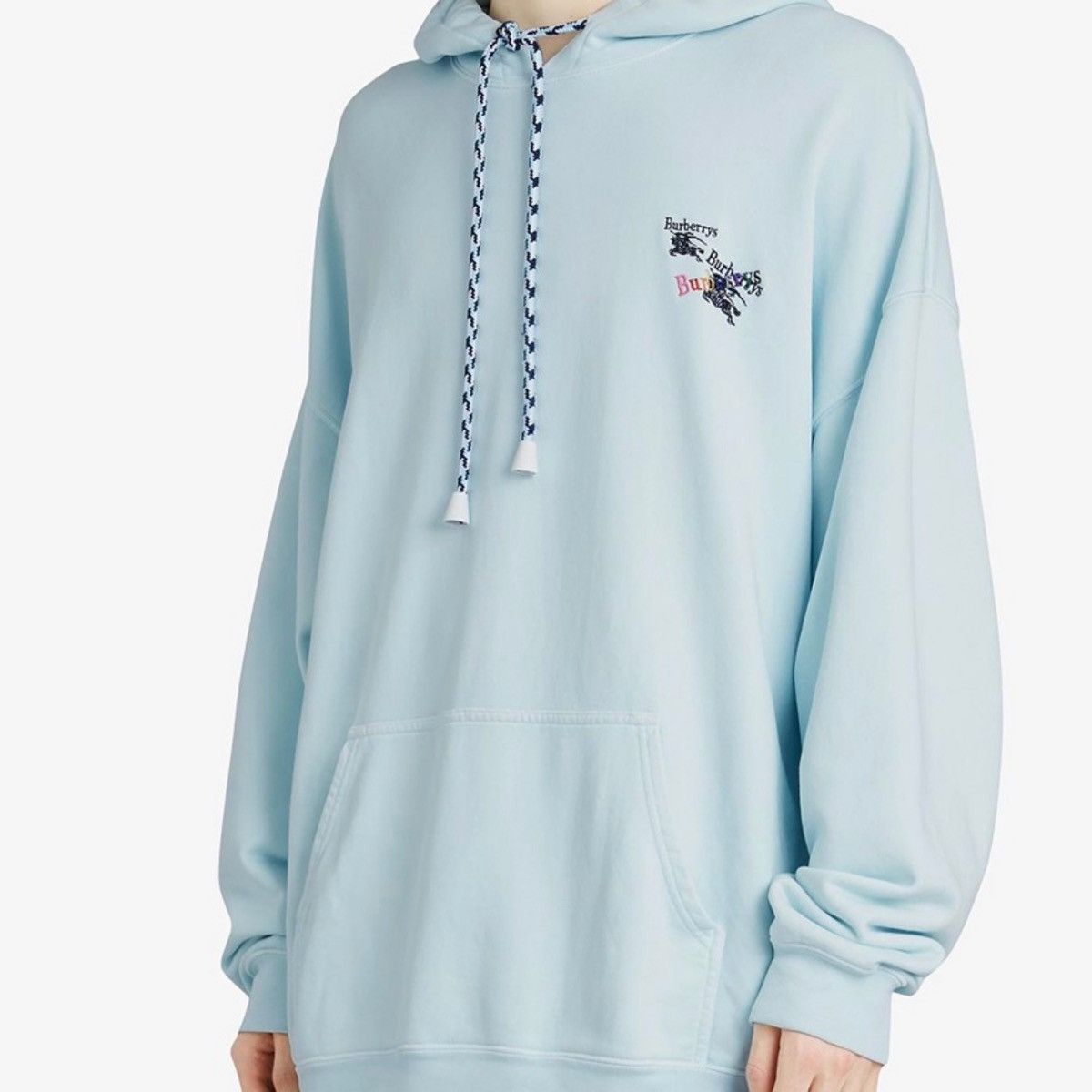 image of Mens Burberry Long Length Hoodie in Light Blue (Size Medium)