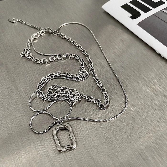 Jewelry × Vintage Square Cutout Pendant Double Layer Clavicle Chain Size ONE SIZE - 3 Thumbnail