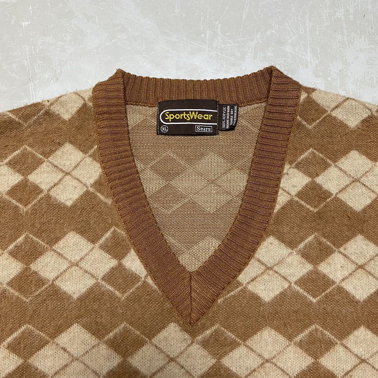 Vintage 1960s Shag Long Hair Abstract Argyle Sweater Size US L / EU 52-54 / 3 - 5 Thumbnail