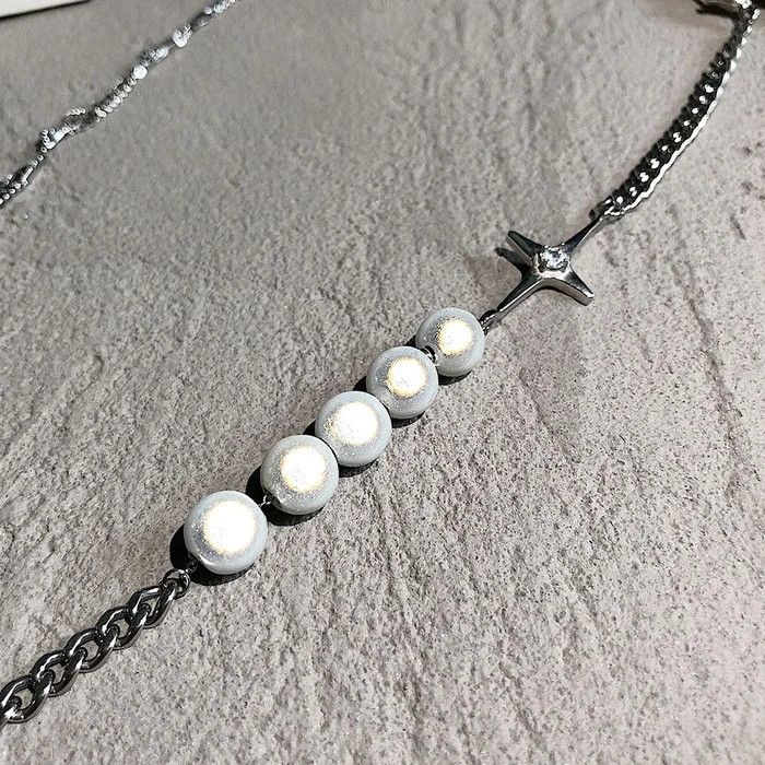 Jewelry × Vintage Fashion Reflective Pearl Couple Clavicle Chain Size ONE SIZE - 3 Thumbnail