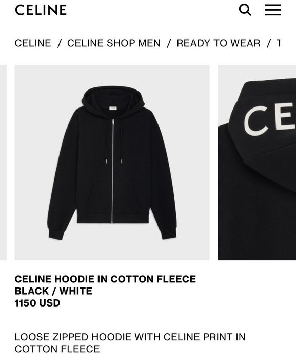 CELINE LOOSE HOODIE IN COTTON FLEECE - GREY/ BLACK