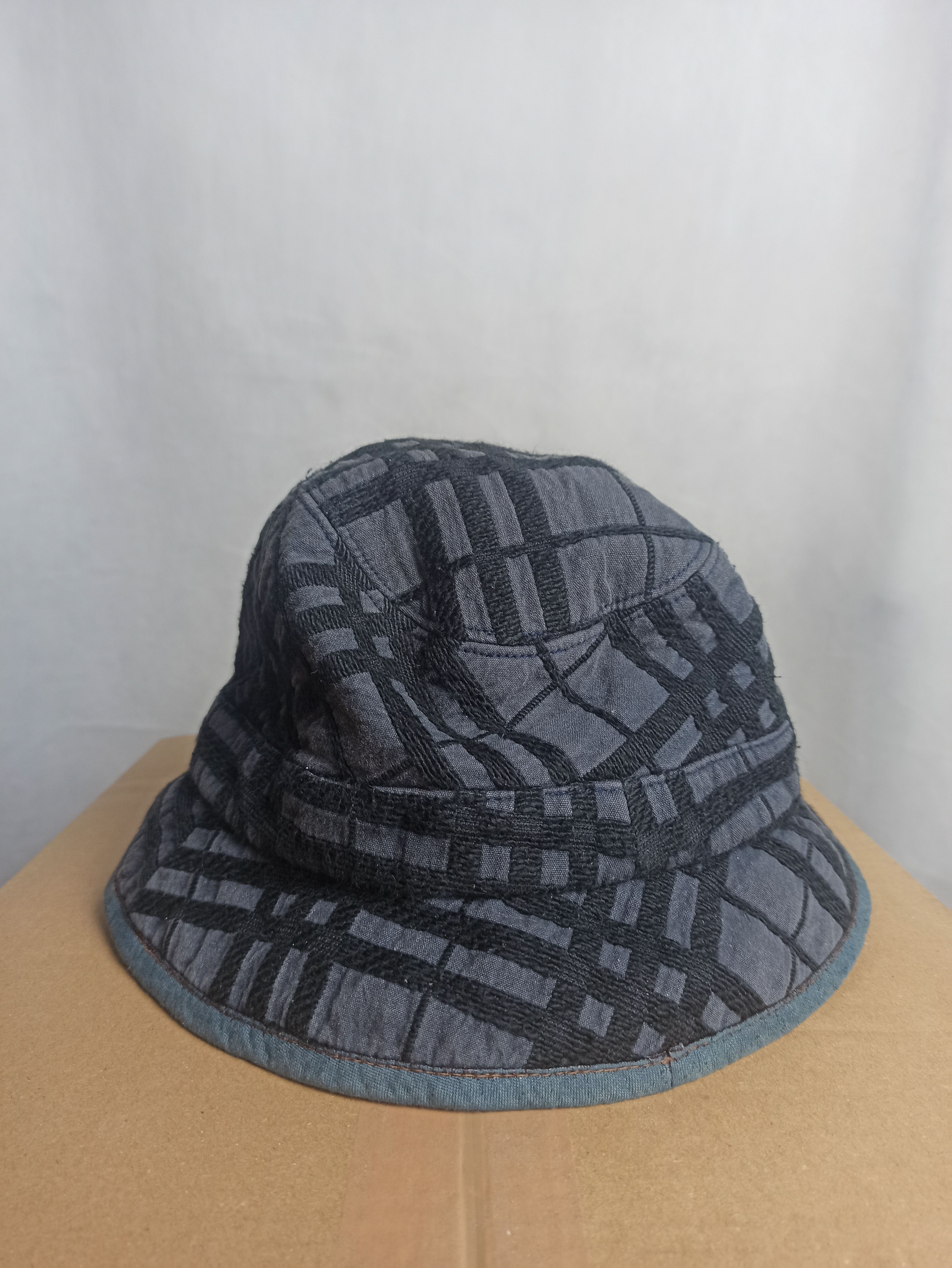 image of Vintage Burberry Blue Label Plaid Gray Bucket Hat in Grey, Men's
