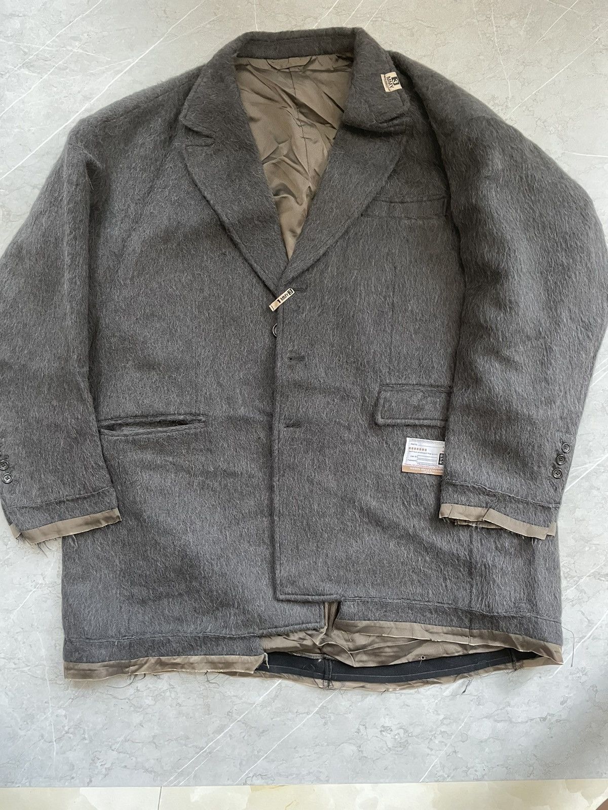 image of Miharayasuhiro Shaggy Chesterfield Coat 44 in Grey, Men's (Size Small)