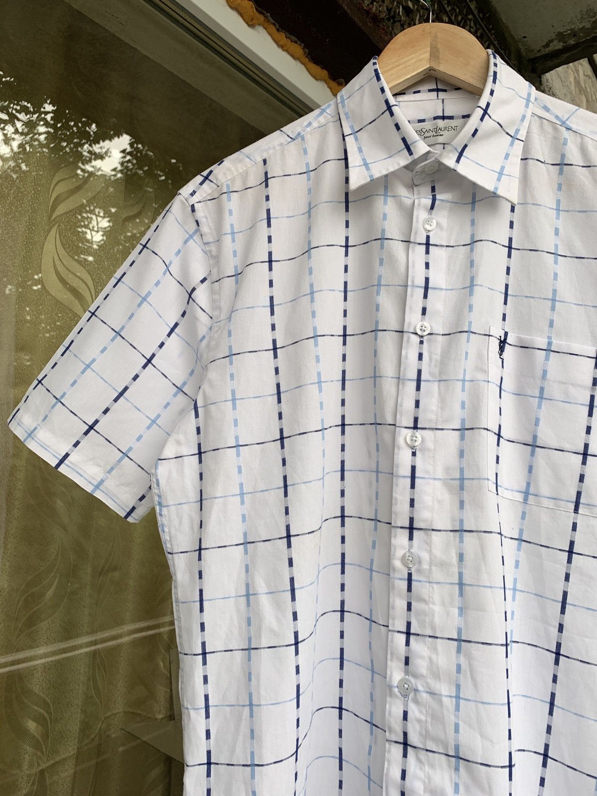 Vintage Vintage Yves Saint Laurent White Striped Short Sleeve Shirt Size US M / EU 48-50 / 2 - 3 Thumbnail