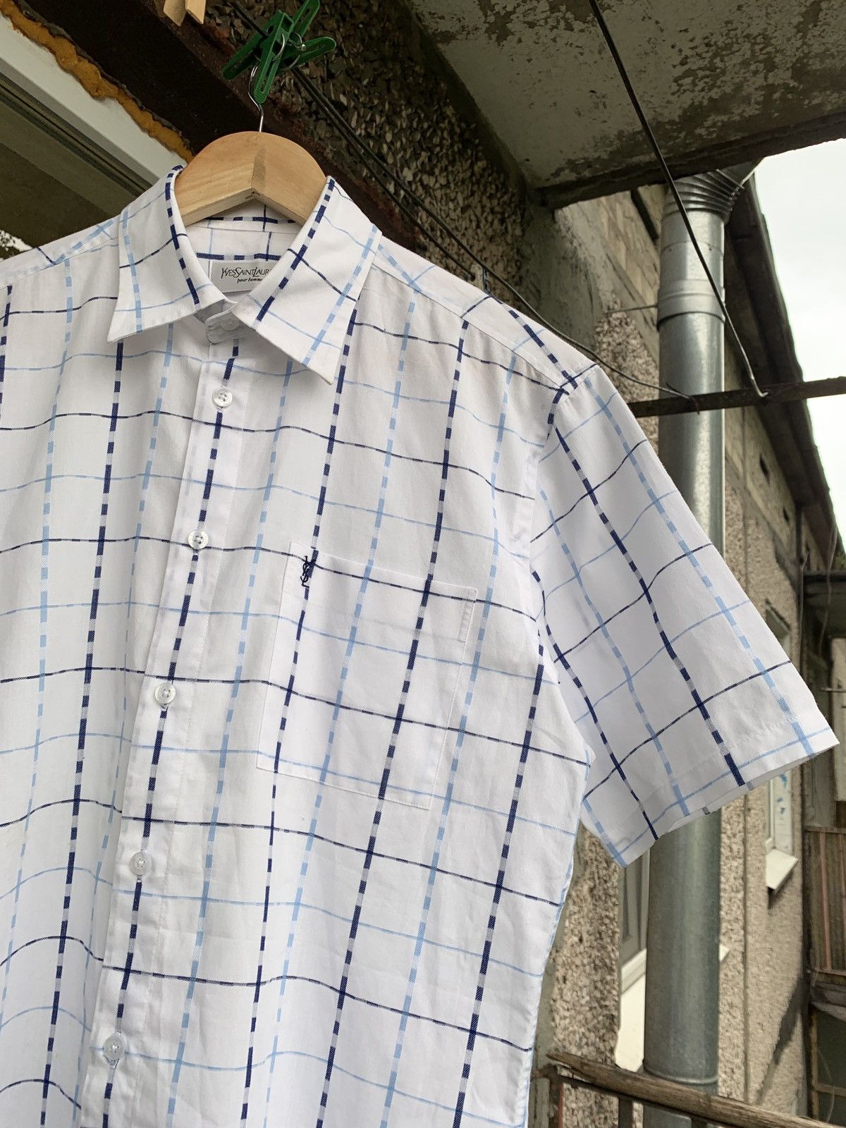 Vintage Yves Saint Laurent White Striped Short Sleeve Shirt