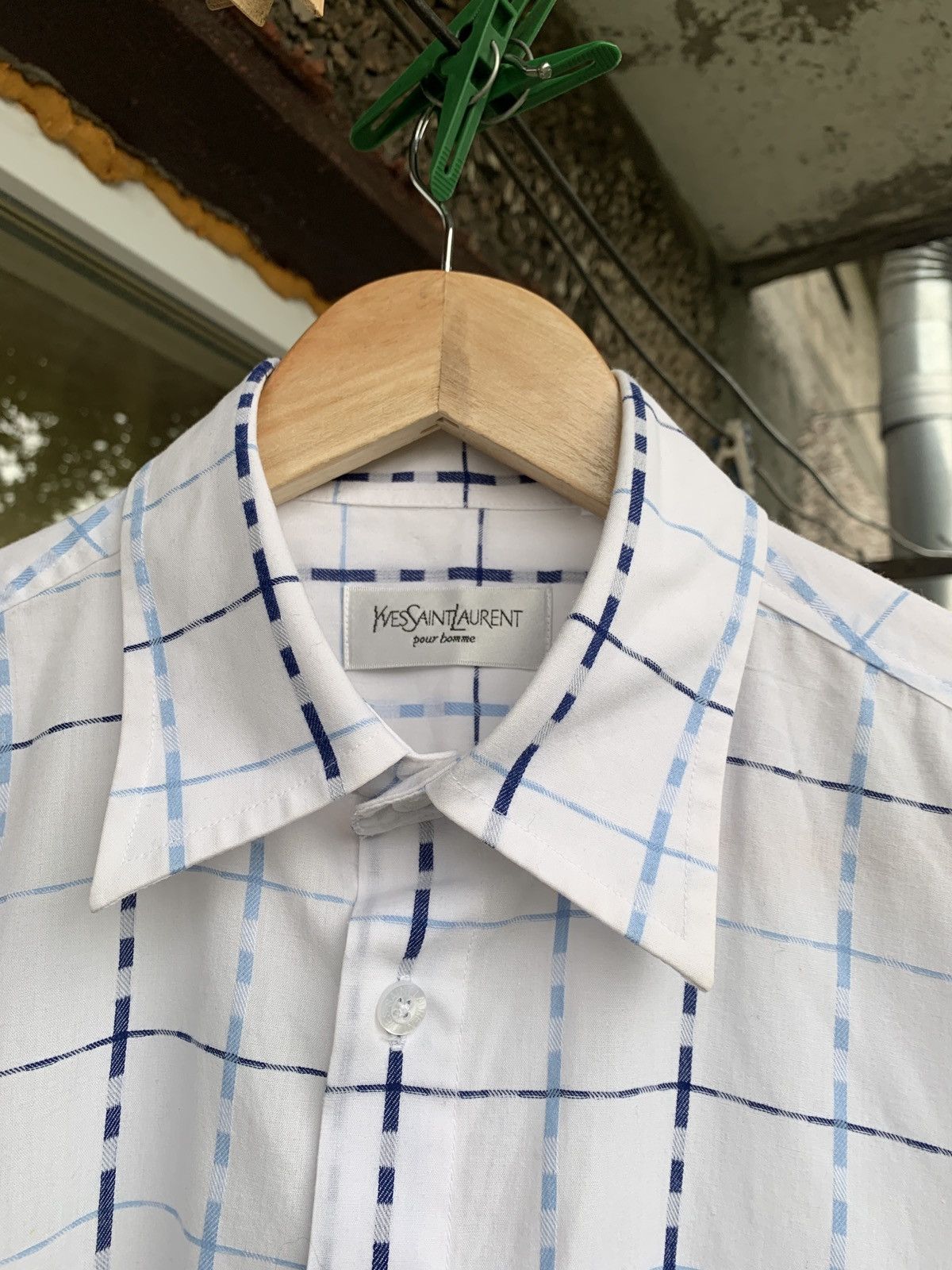 Vintage Vintage Yves Saint Laurent White Striped Short Sleeve Shirt Size US M / EU 48-50 / 2 - 4 Thumbnail