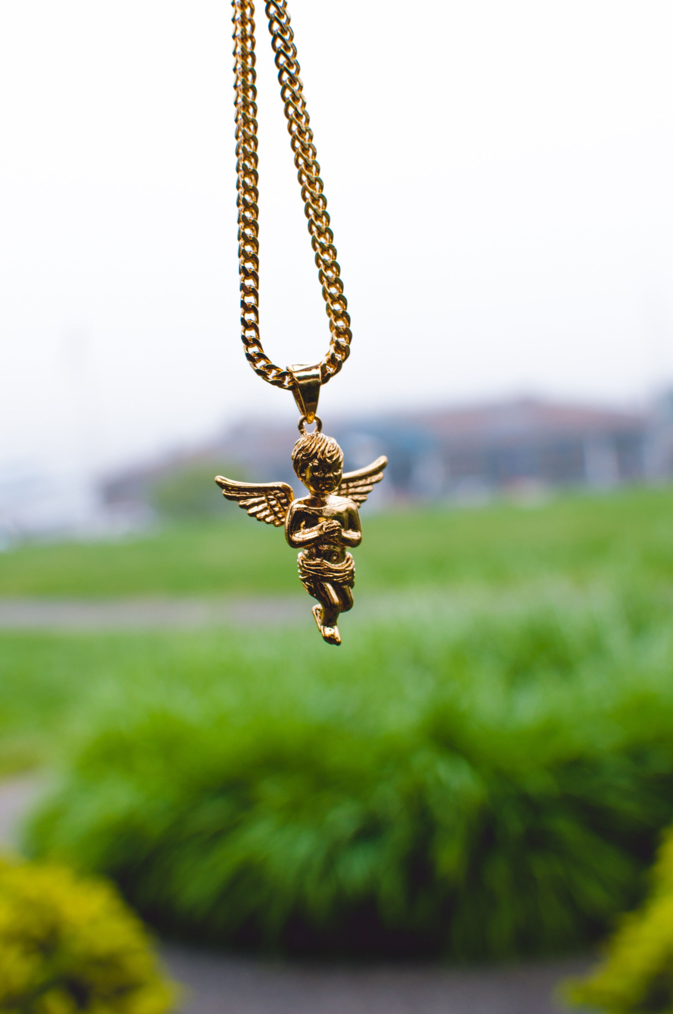 18k Gold Micro Cherub Angel Necklace Chain Pendant 22