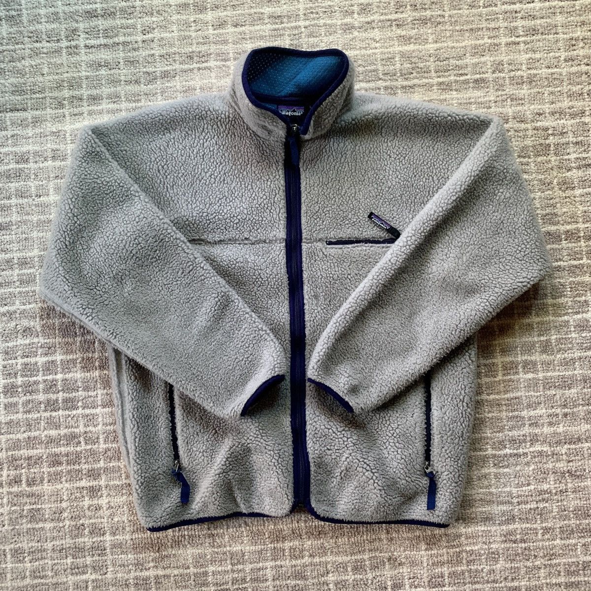 Image of Mens Vintage Patagonia Deep Pile Fleece Jacket Retro X Gray in Grey (Size Large)