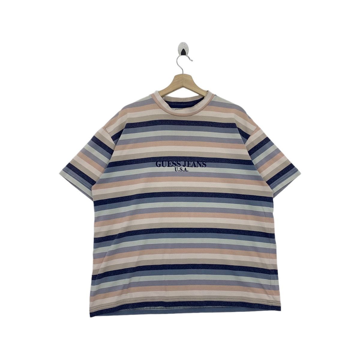 Rare!! Vintage GUESS Jeans stripe tee guess spellout