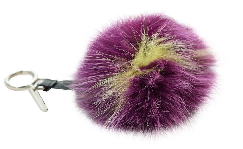 Fendi Fox Fur Heart Pom Pom Bag Charm Purple X Yellow 860341