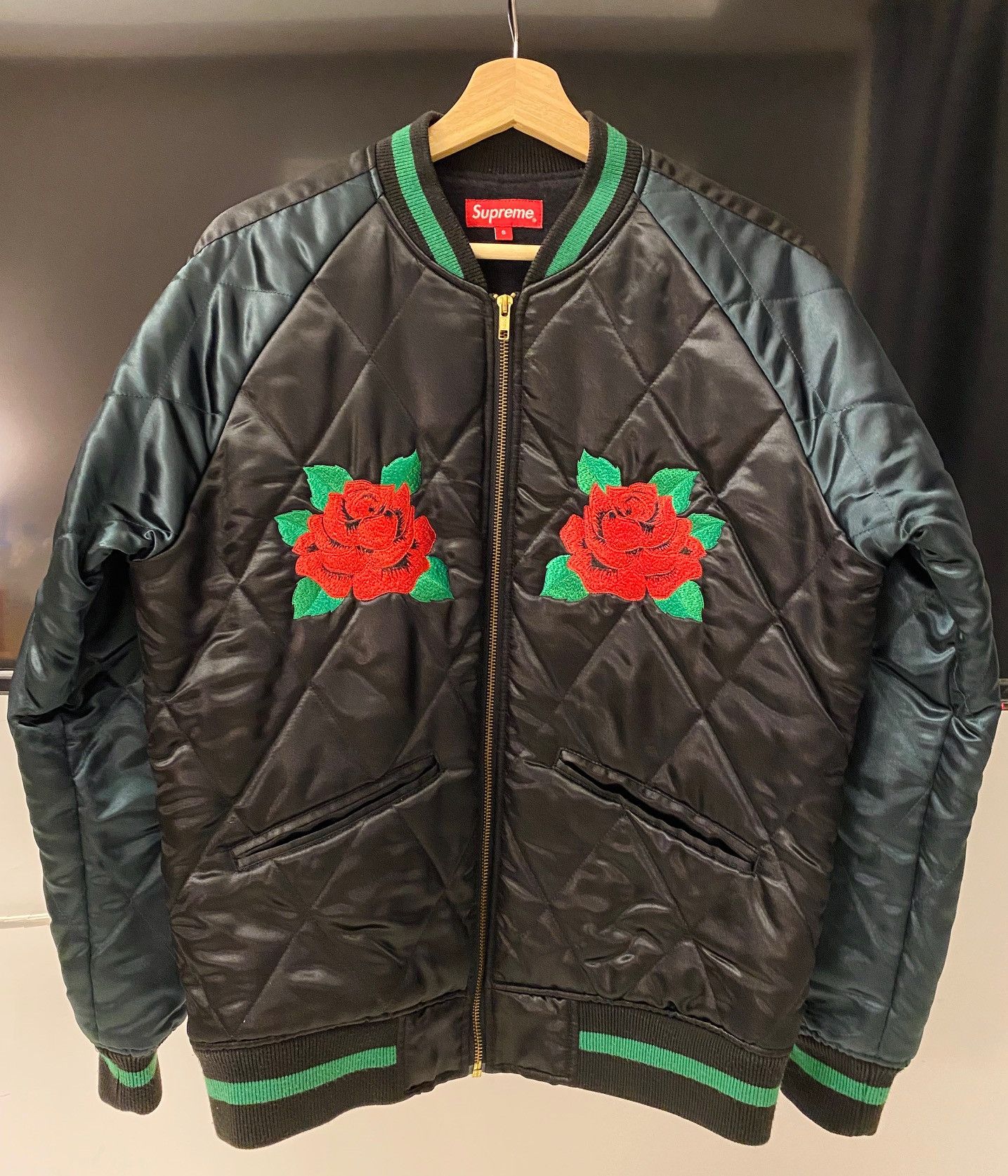 Supreme ROSES QUILTED SATIN BOMBER AW13 | Grailed