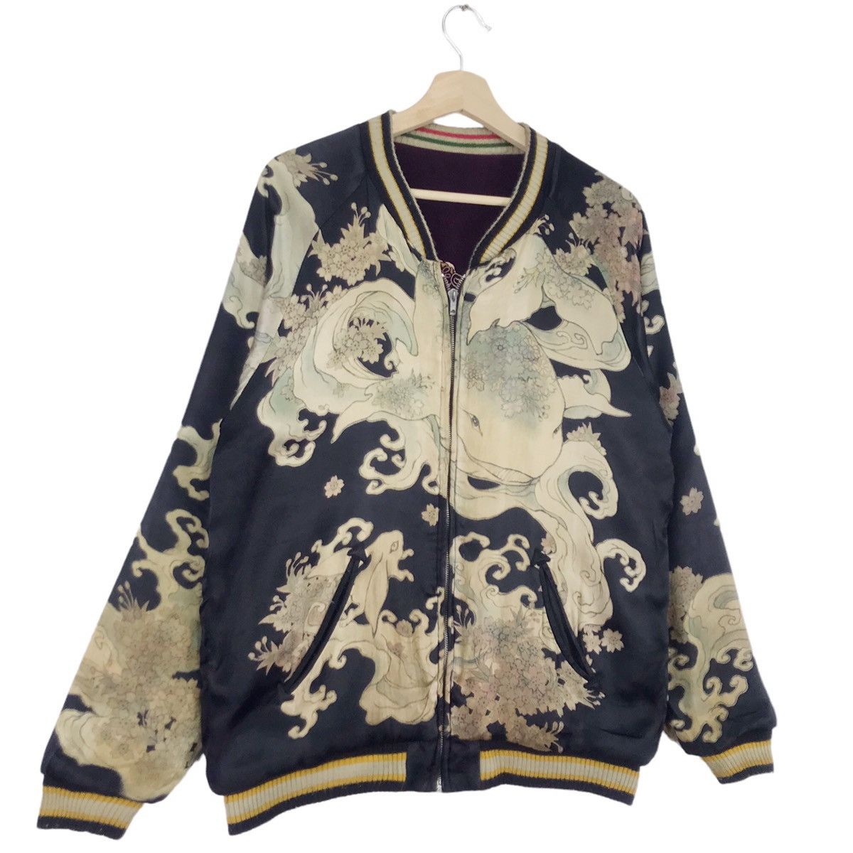 Japanese Brand × Vintage 80’s Fish Moster Tattoo Reversible Rayon Sukajan jacket Size US M / EU 48-50 / 2 - 5 Thumbnail