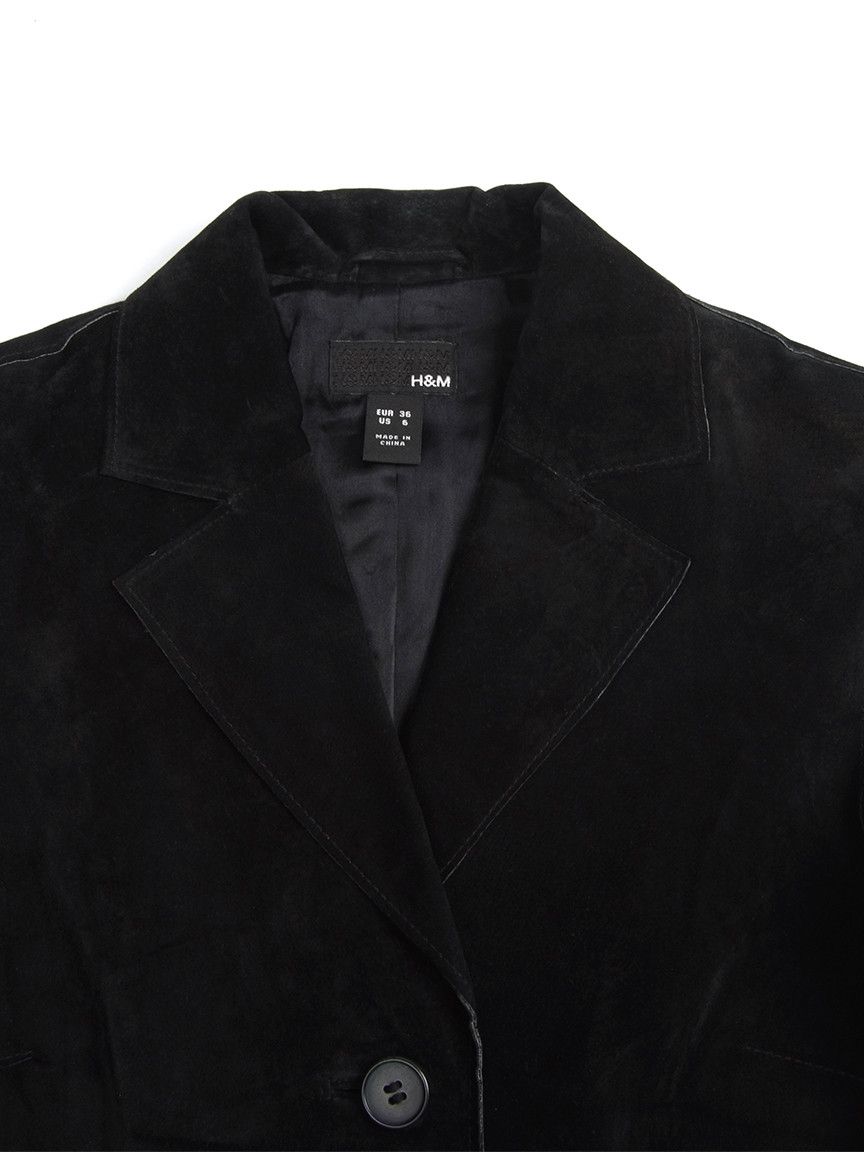 H&M × Vintage Vintage Women's H&M Leather Suede Black Long Coat Size S / US 4 / IT 40 - 2 Thumbnail